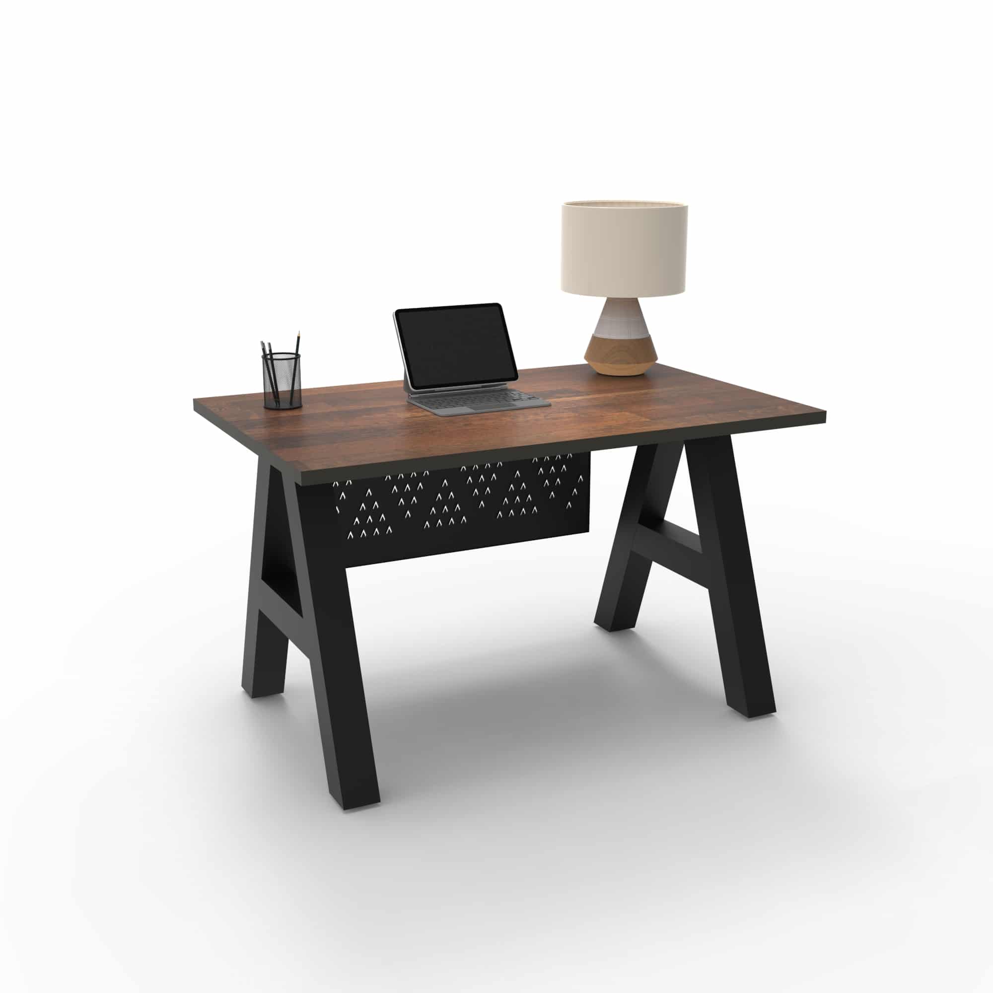 Walnut-Block-POV1-M A-Frame Rectangle Desk with Modesty Panel - Image 1