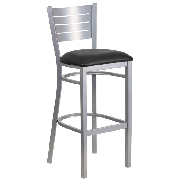 Ci 775 Bs Cafe Breakroom Silver Slat Back Metal Bar Stool With Black Ci 775 Bs Cafe Breakroom Silver Slat Back Metal Bar Stool With Black