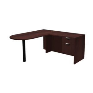 UTYP201A-MAH - Ultra Laminate Bullet Top L-Shape Desk, Single Hanging Box/File Pedestal - Mahogany