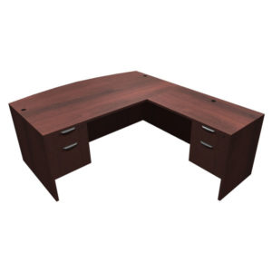 UTYP305B-MAH - Ultra Laminate Bow Front L-Shape Desk with Double Hanging Box/File Pedestals - Mahogany